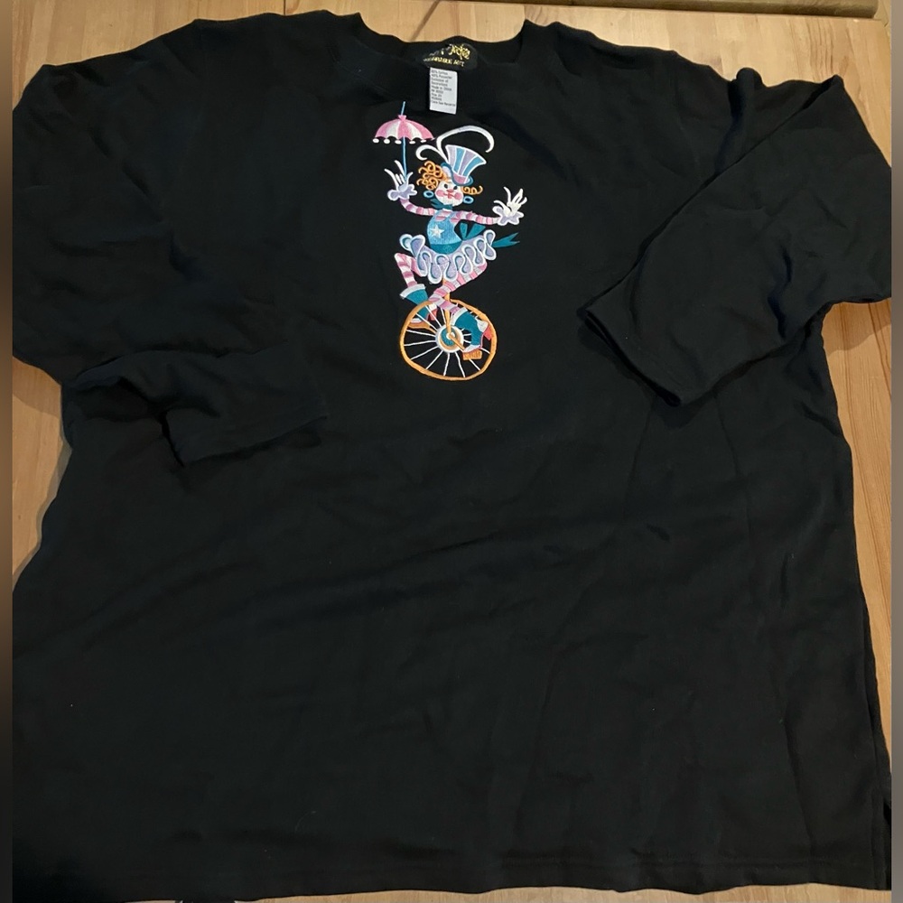 NWOT Bob Mackie Sz 2X Circus Clown embroidered Sweatshirt Black Women’s